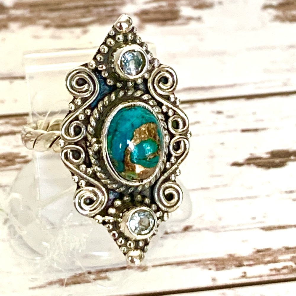 Arizona Copper Turquoise & Aquamarine Sterling Silver Ring